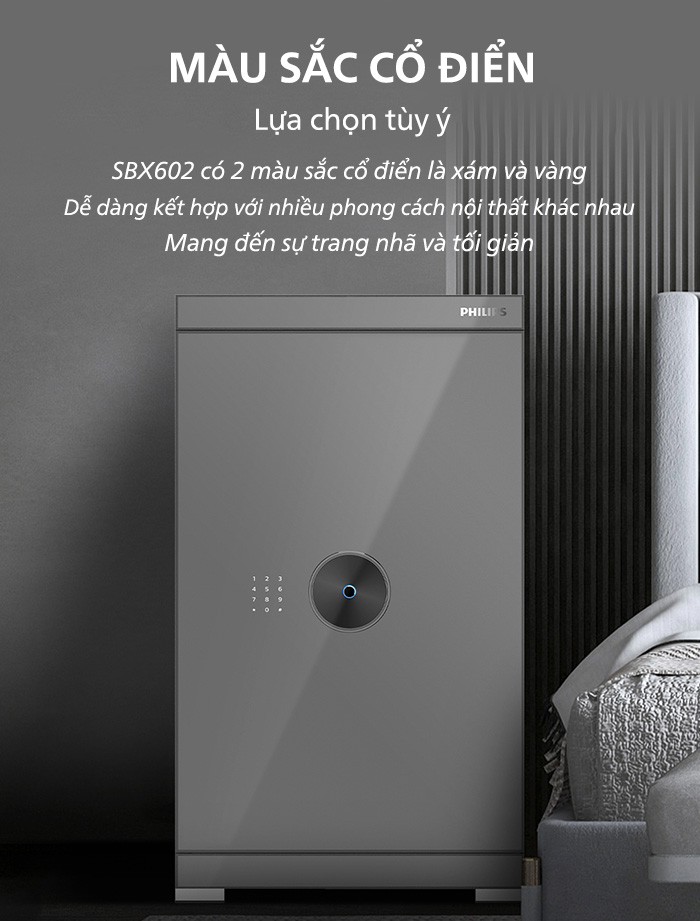 Két sắt Philips SBX602 chịu nhiệt 1090°C tích hợp khóa vân tay và mã số điện tử