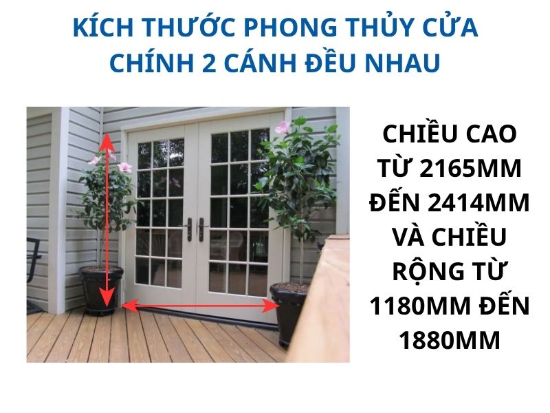 Kích thước phong thủy cửa chính 2 cánh đều nhau