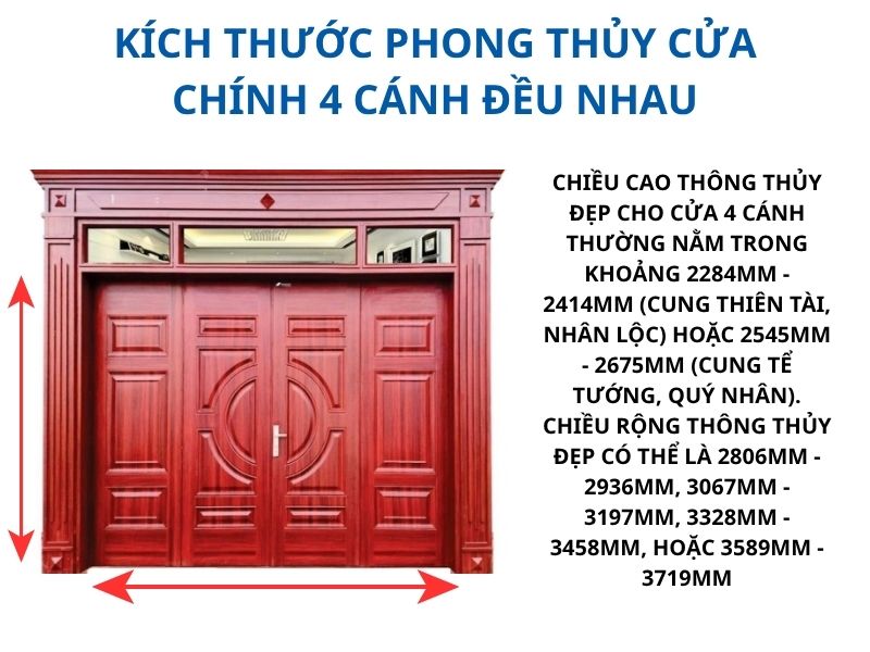 Kích thước phong thủy cửa chính 4 cánh đều nhau