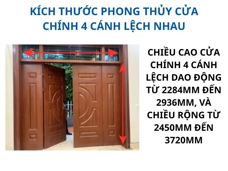 Kích thước phong thủy cửa chính 4 cánh lệch nhau