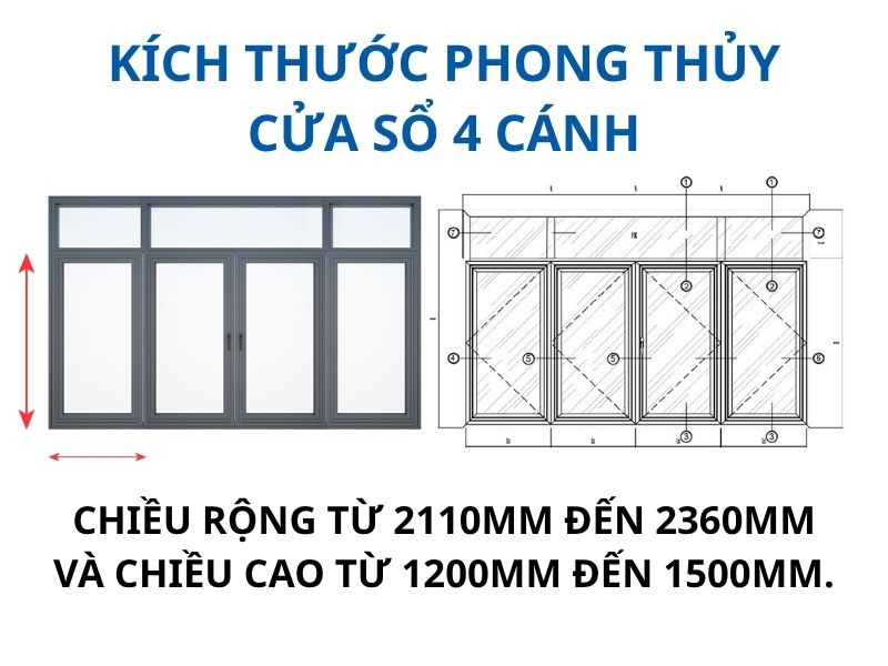 Kích thước phong thủy cửa sổ 4 cánh