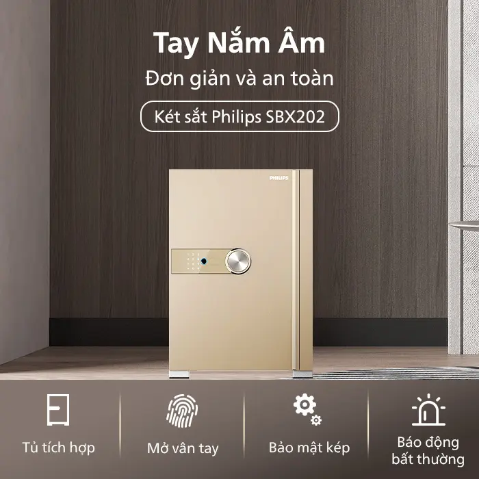 Két sắt số Philips SBX202 vàng kim nhỏ gọn cho không gian sống hiện đại