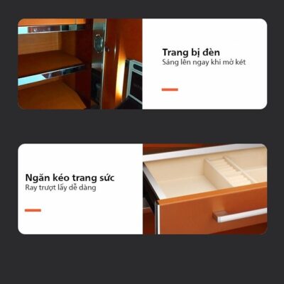Ngăn kéo đựng trang sức lót nhung với nhiều khu vực phân chia trang sức theo loại: nhẫn, vòng, khuyên tai,...